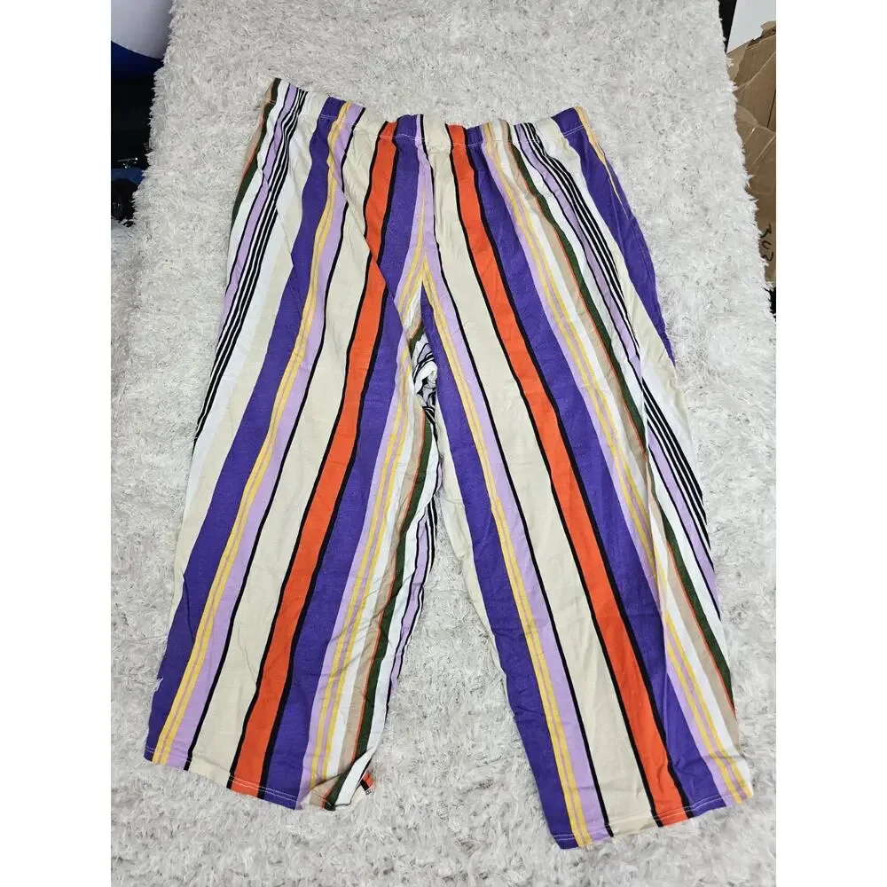 Cacique Striped Pajama Pants Womens 18/20 Plus Size 100% Cotton Lounge Boho Wide